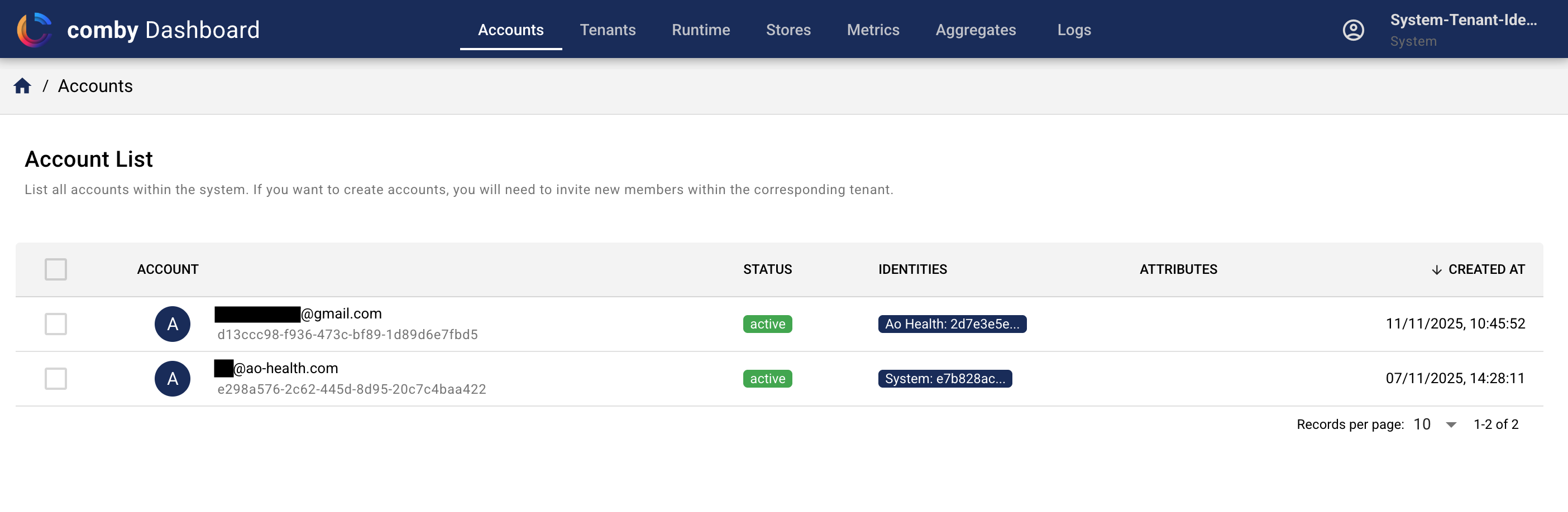 Admin Dashboard - Accounts