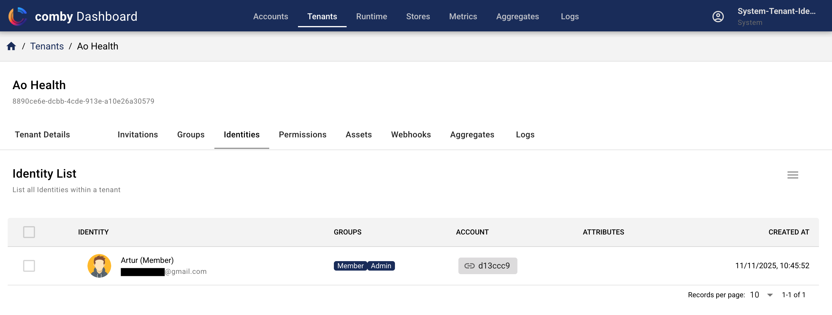 Admin Dashboard - Identities