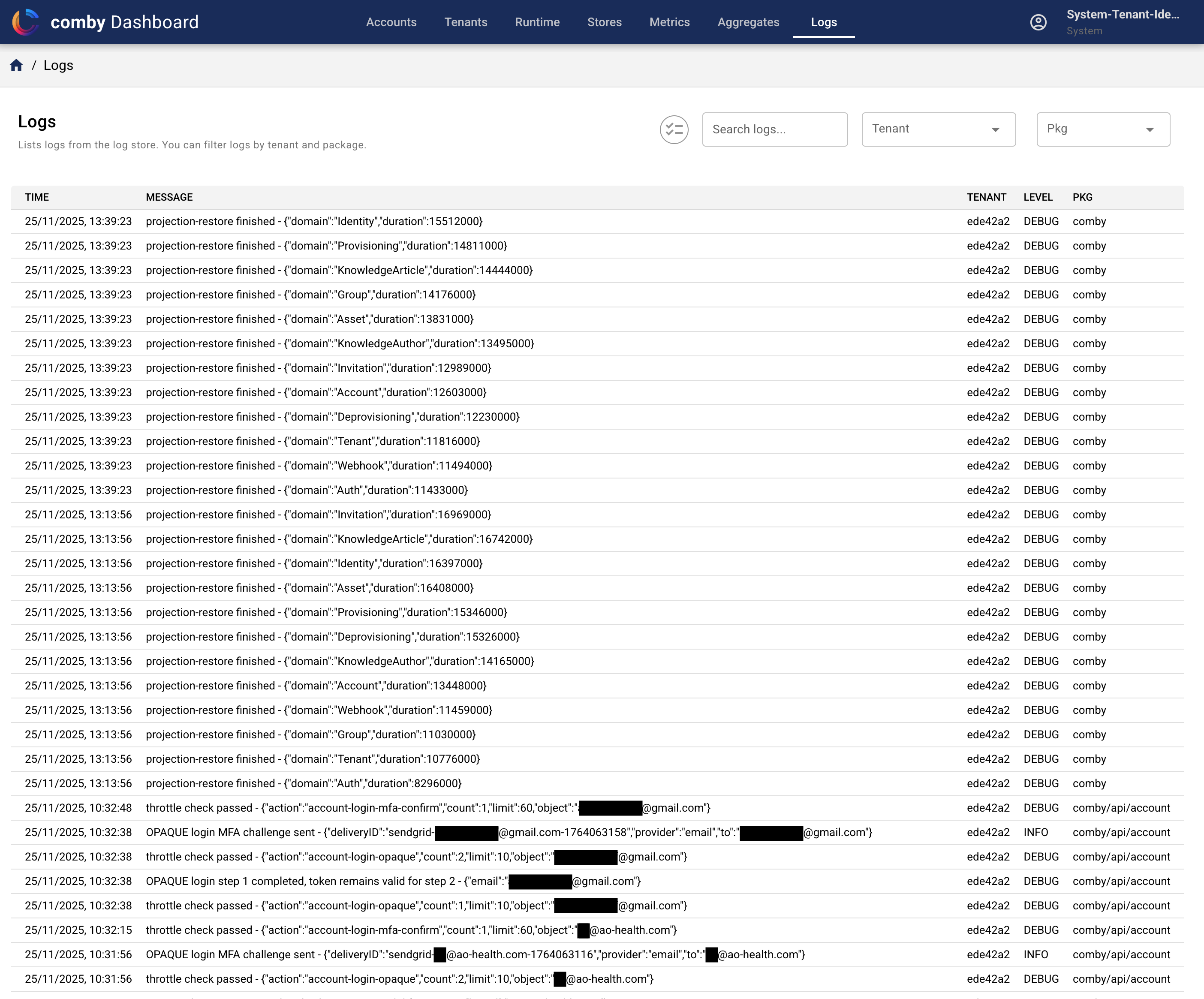 Admin Dashboard - Logs